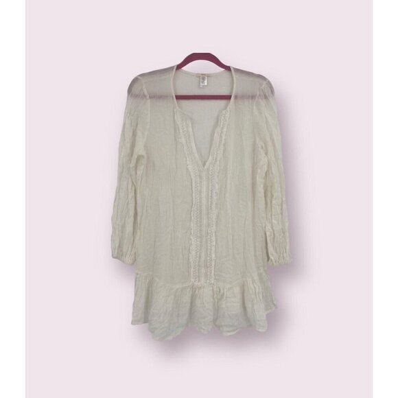 Eberjey Anthropologie White Peplum Hem Swim Cover Up Dress Bamboo Size M - Picture 1 of 12